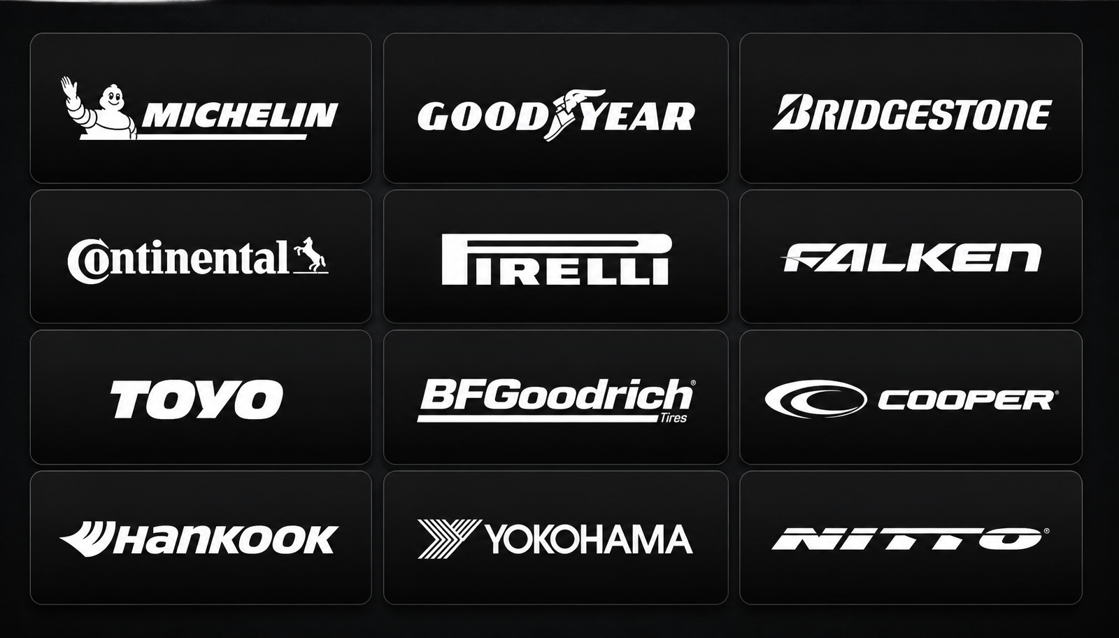 Tire brands carried by M & M Tire & Wheels: Michelin, Goodyear, Bridgestone, Continental, Pirelli, Falken, Toyo, BFGoodrich, Cooper, Hankook, Yokohama, and Nitto